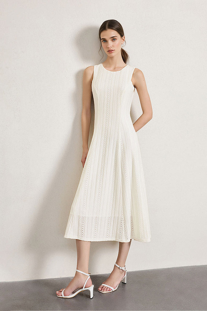 White Embroidered Lace Fit & Flare Midi Dress  Fibflx