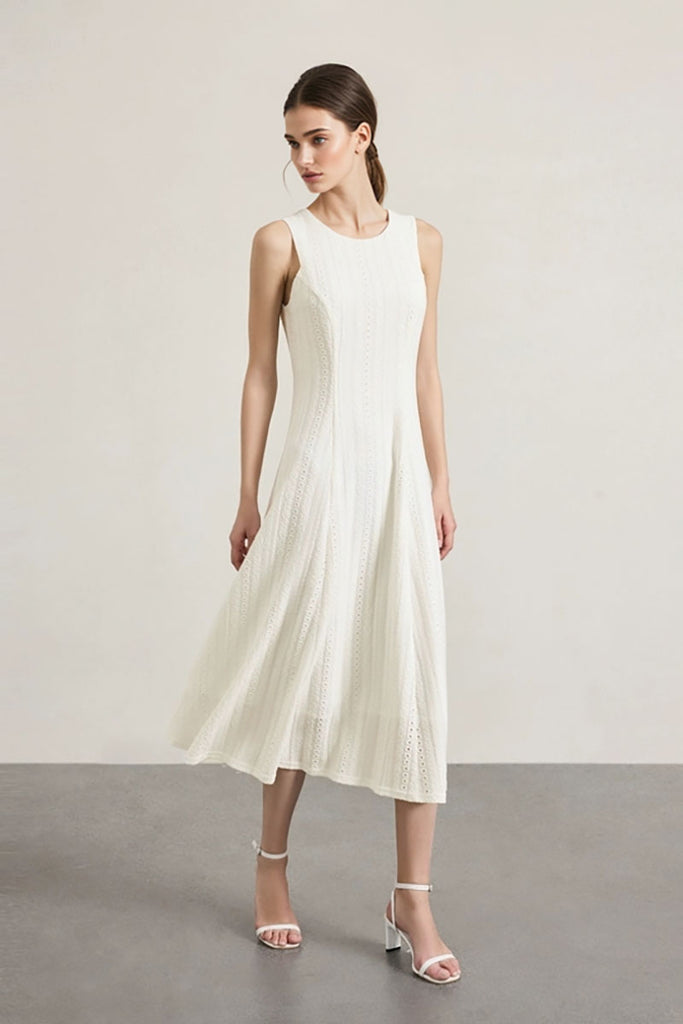 White Embroidered Lace Fit & Flare Midi Dress  Fibflx