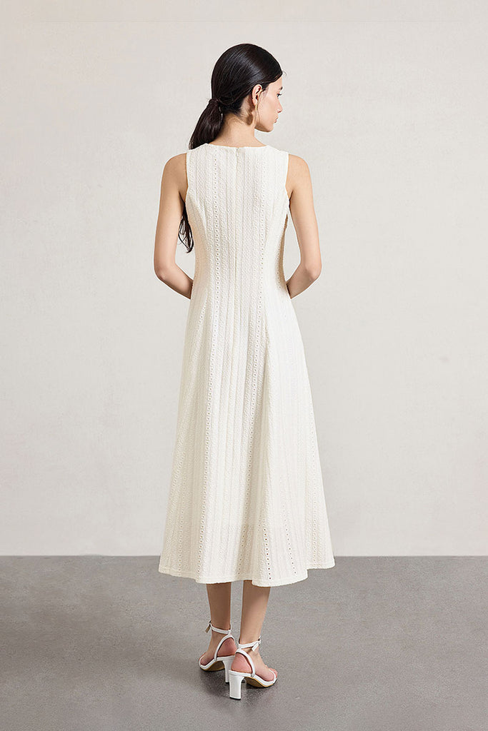 White Embroidered Lace Fit & Flare Midi Dress  Fibflx