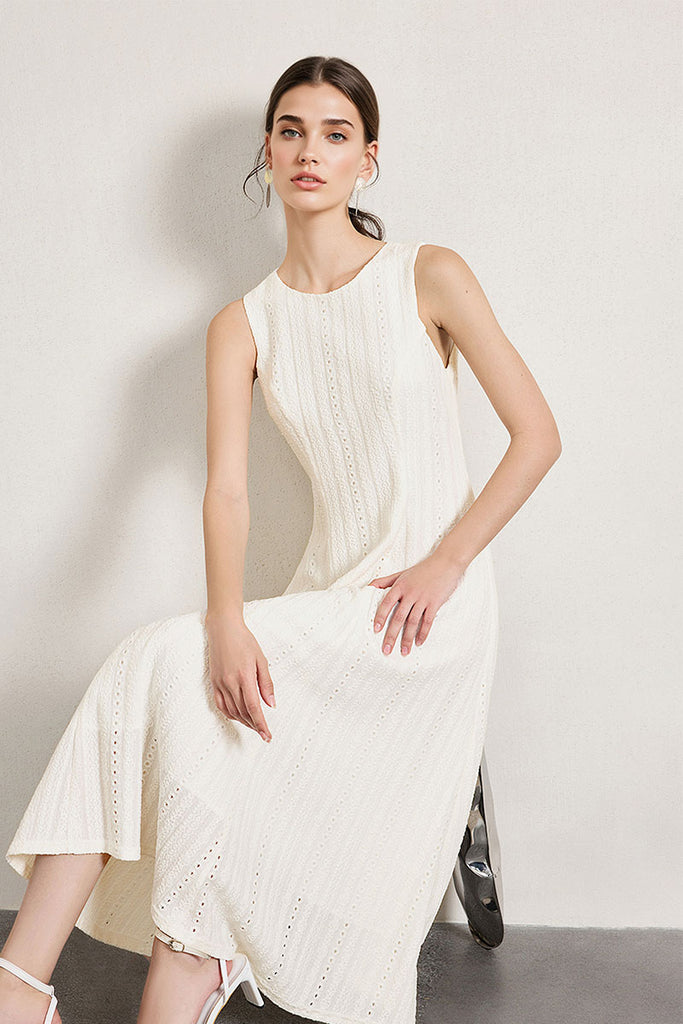 White Embroidered Lace Fit & Flare Midi Dress  Fibflx