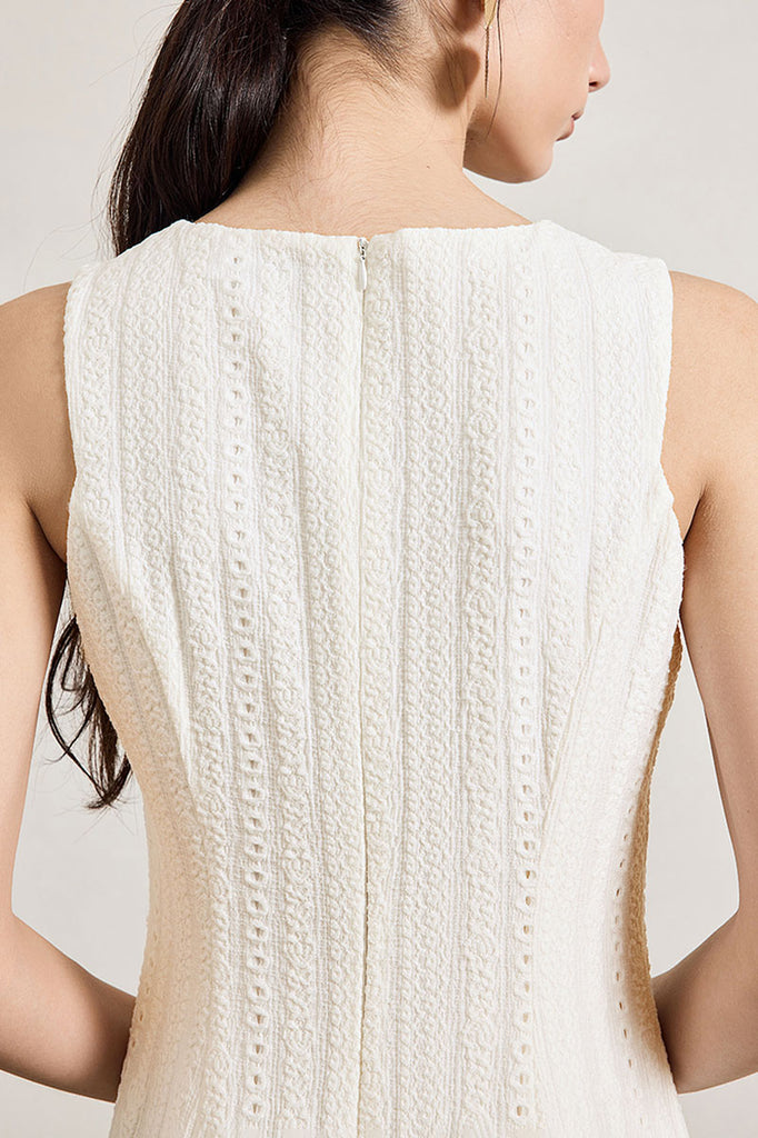 White Embroidered Lace Fit & Flare Midi Dress  Fibflx