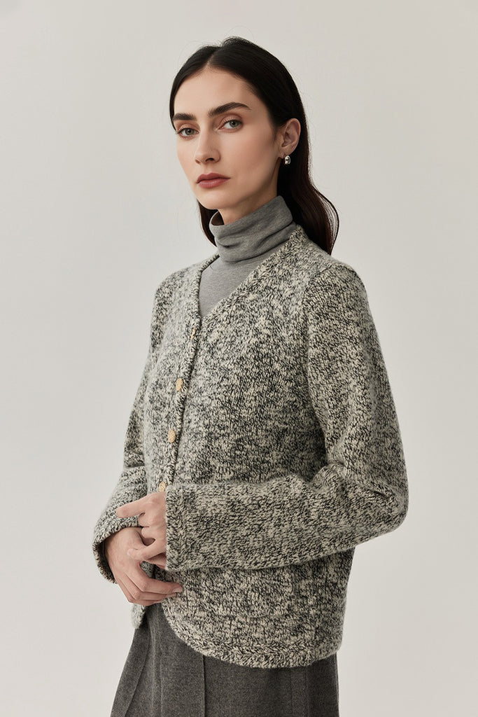 Refined Wool Marled Slub Cardigan Jacket  Fibflx