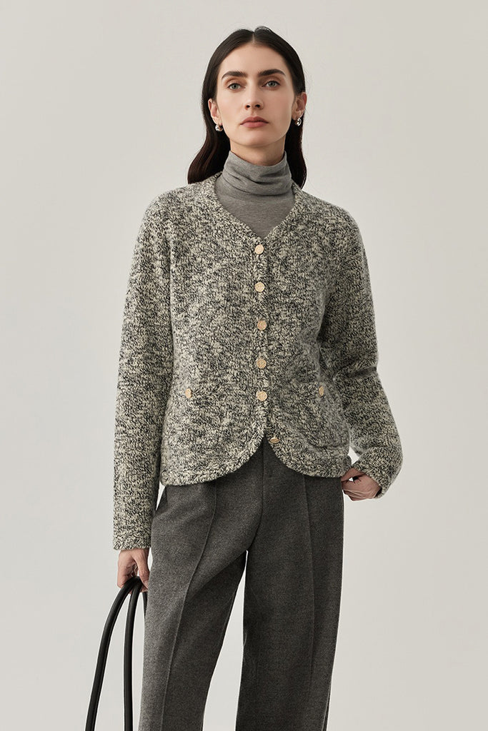 Refined Wool Marled Slub Cardigan Jacket  Fibflx