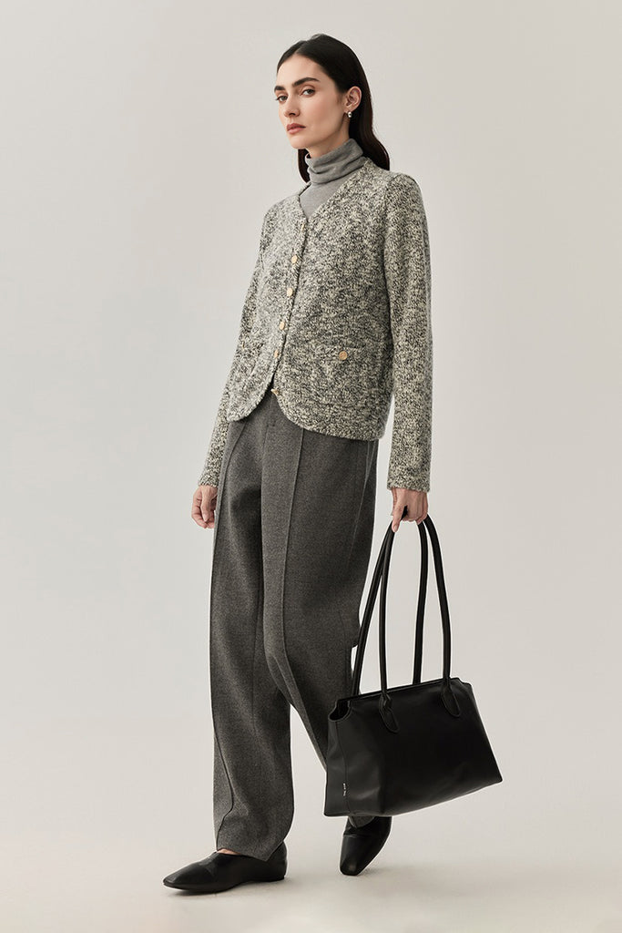 Refined Wool Marled Slub Cardigan Jacket  Fibflx