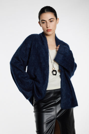 Relaxed Brushed Cashmere One-Button Cardigan Blazer  Fibflx