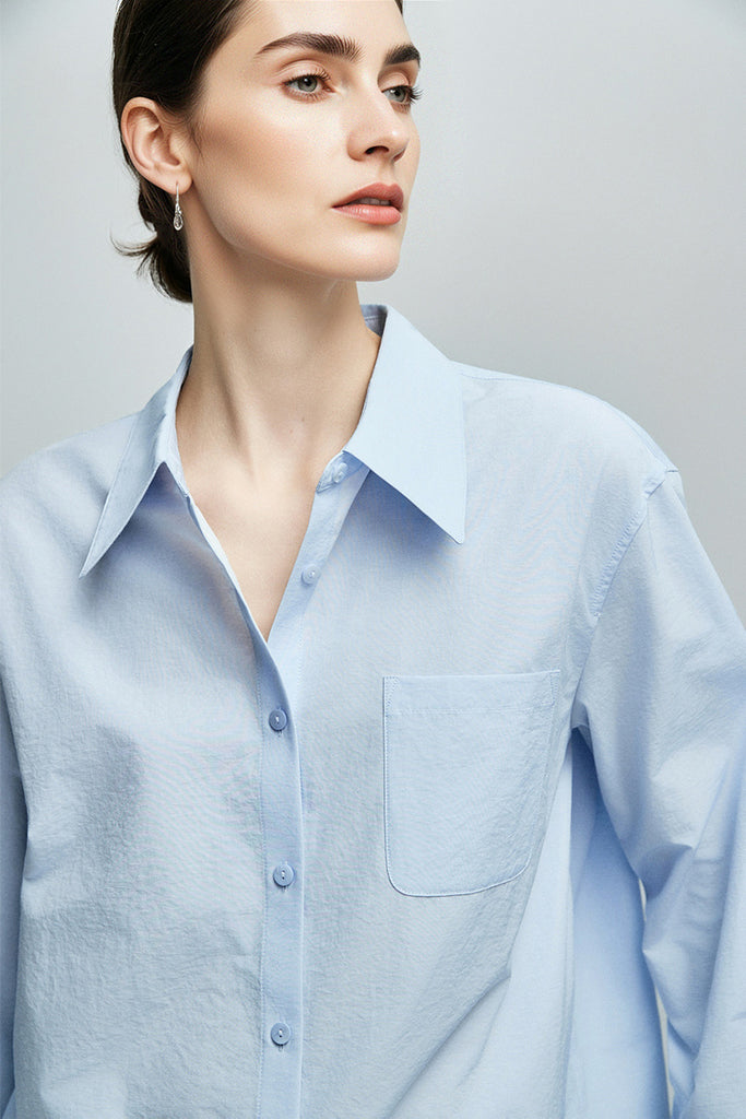 Relaxed Button Down Shirt with Pocket in Cotton  Fibflx