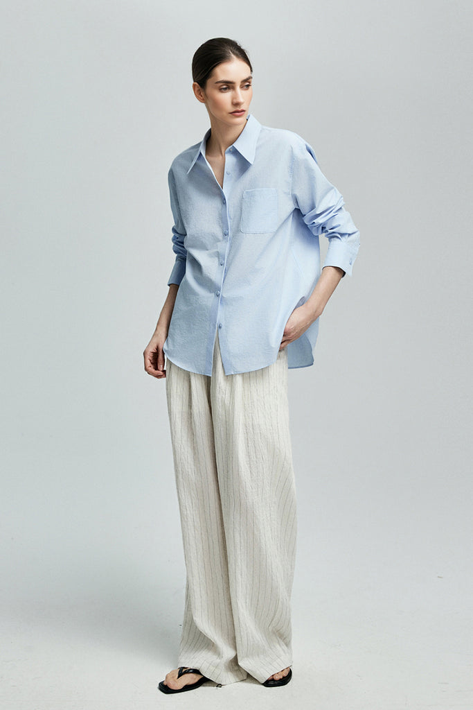 Relaxed Button Down Shirt with Pocket in Cotton  Fibflx