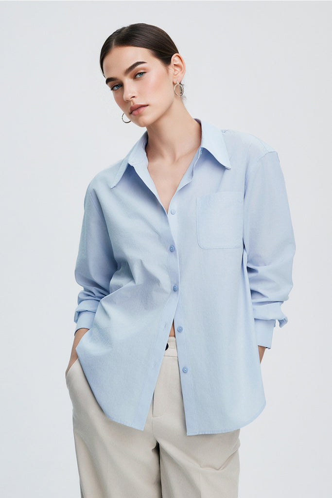 Relaxed Button Down Shirt with Pocket in Cotton  Fibflx
