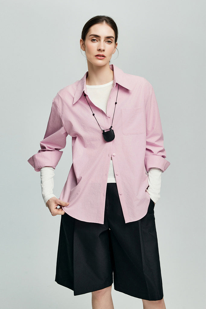 Relaxed Button Down Shirt with Pocket in Cotton XL / Cupcake Pink / 100% Cotton Fibflx