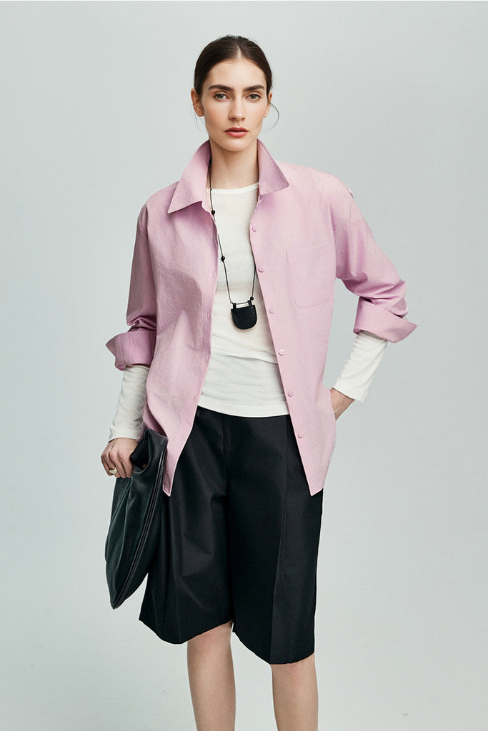 Relaxed Button Down Shirt with Pocket in Cotton  Fibflx