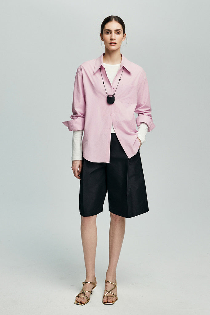 Relaxed Button Down Shirt with Pocket in Cotton  Fibflx