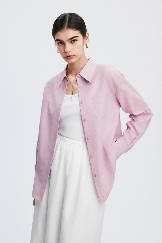 Relaxed Button Down Shirt with Pocket in Cotton  Fibflx