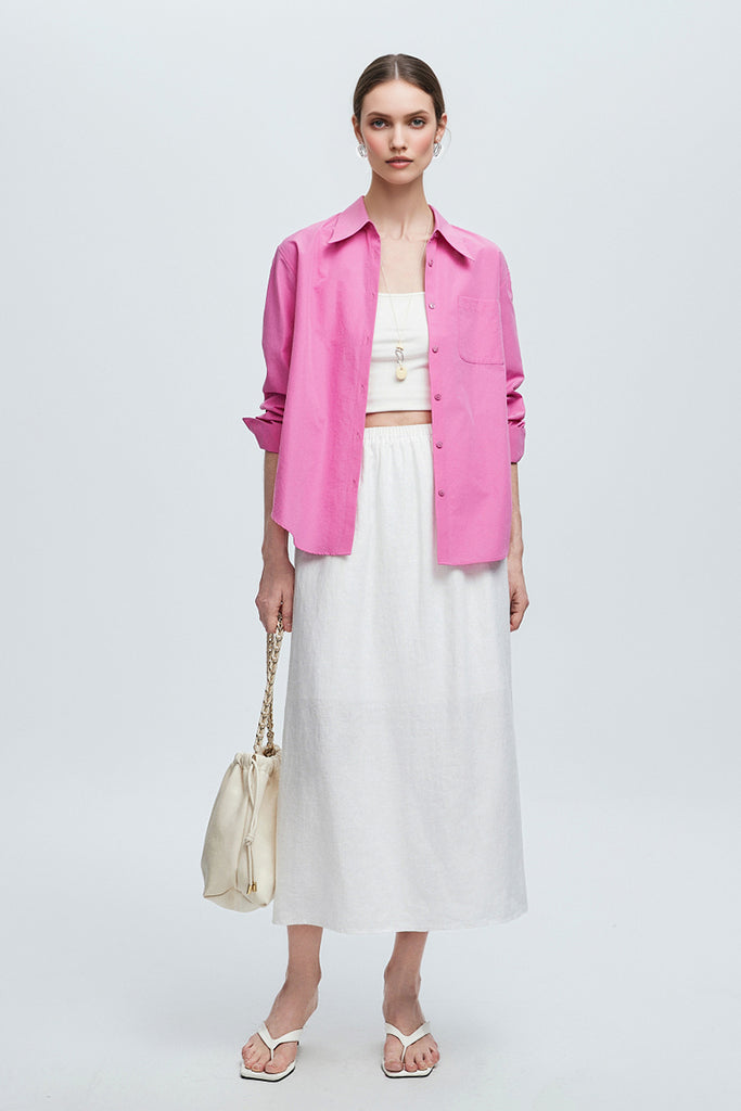 Relaxed Button Down Shirt with Pocket in Cotton  Fibflx