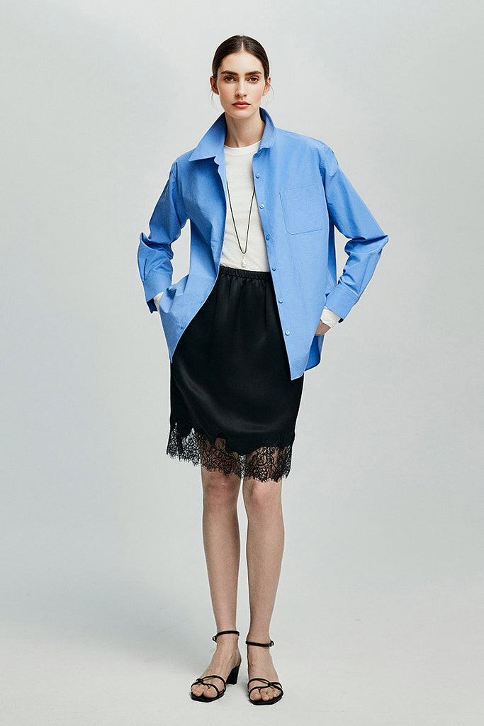 Relaxed Button Down Shirt with Pocket in Cotton  Fibflx