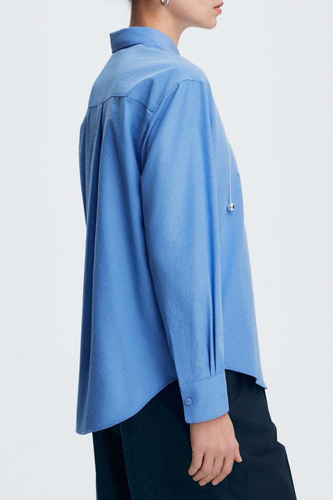 Relaxed Button Down Shirt with Pocket in Cotton  Fibflx