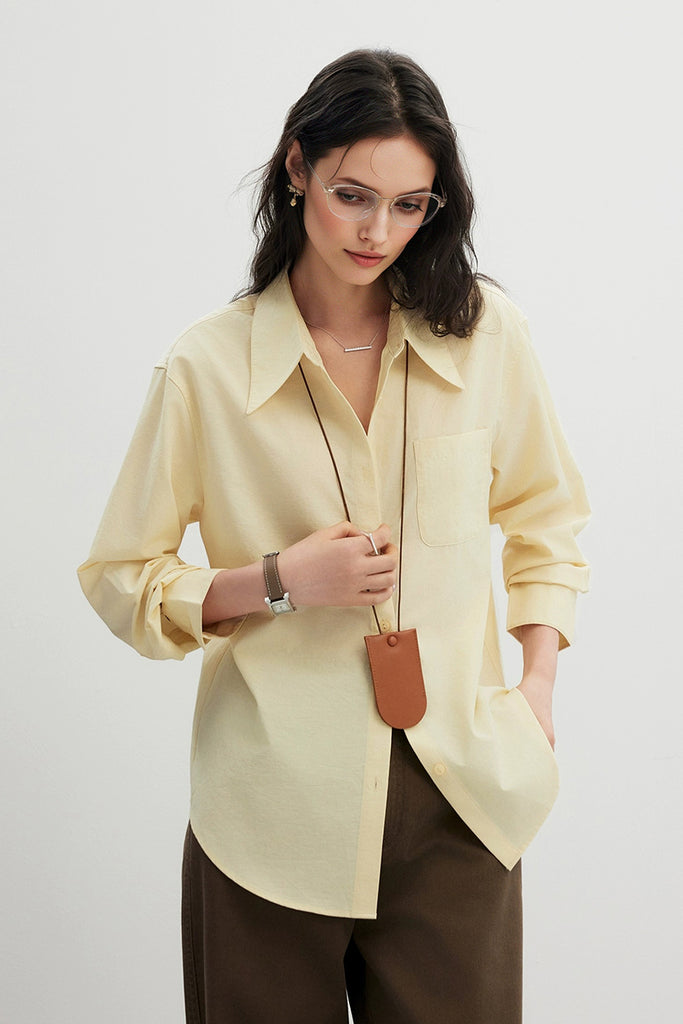 Relaxed Button Down Shirt with Pocket in Cotton  Fibflx