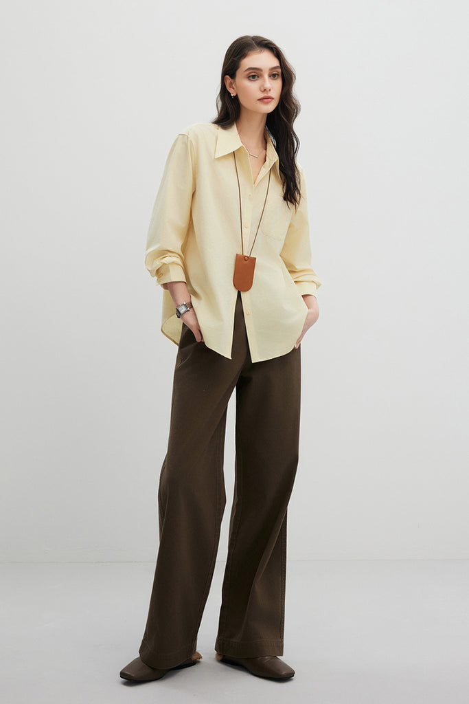 Relaxed Button Down Shirt with Pocket in Cotton  Fibflx