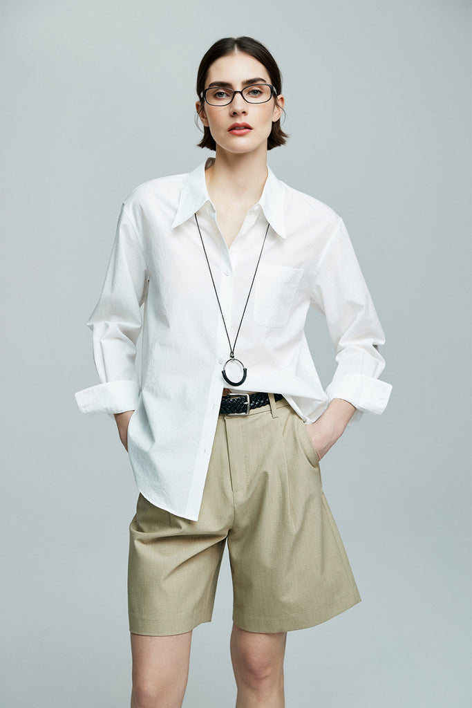 Relaxed Button Down Shirt with Pocket in Cotton XL / White / 100% Cotton Fibflx