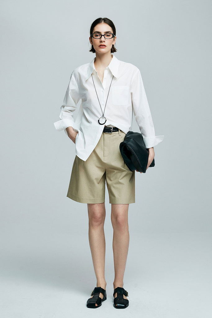 Relaxed Button Down Shirt with Pocket in Cotton  Fibflx