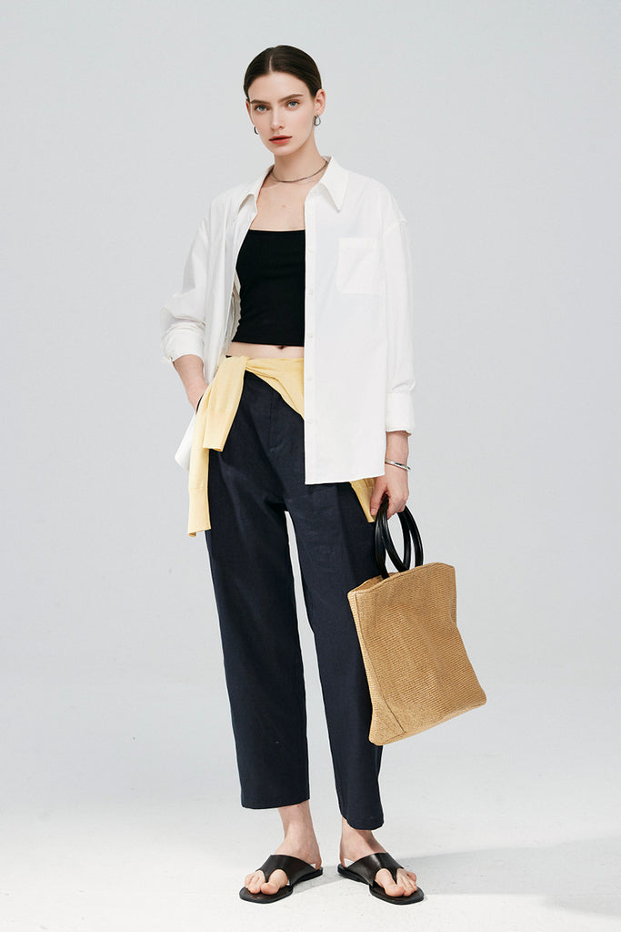 Relaxed Button Down Shirt with Pocket in Cotton  Fibflx