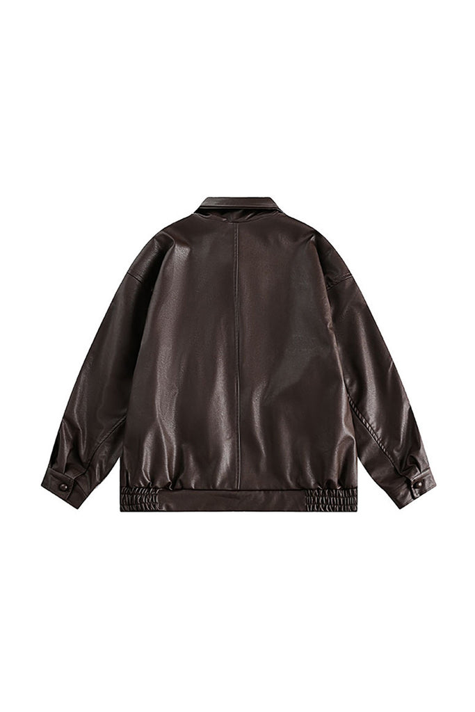 Relaxed Faux Leather Zip-Up Bomber Jacket  Fibflx