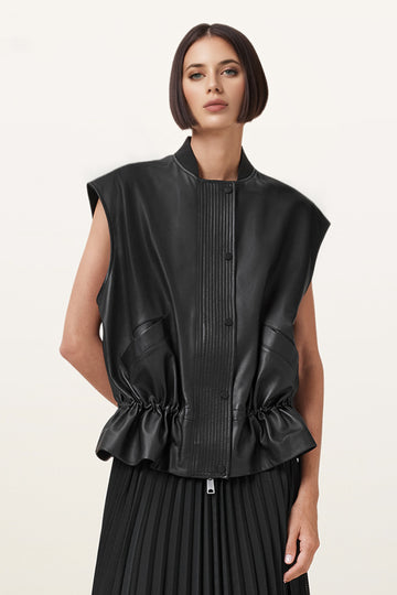Relaxed Fit Nappa Leather Drawstring Vest  Fibflx