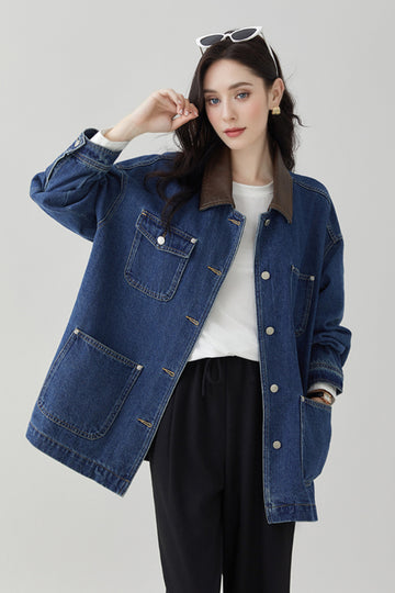 Fibflx Women's Relaxed Mid-Length Utility Denim Shirt Jacket