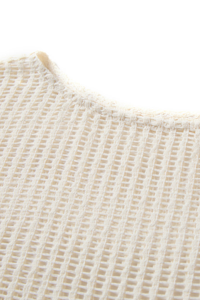 Relaxed Open-Knit Sheer Long-Sleeve Beach Cover-Up Top  Fibflx