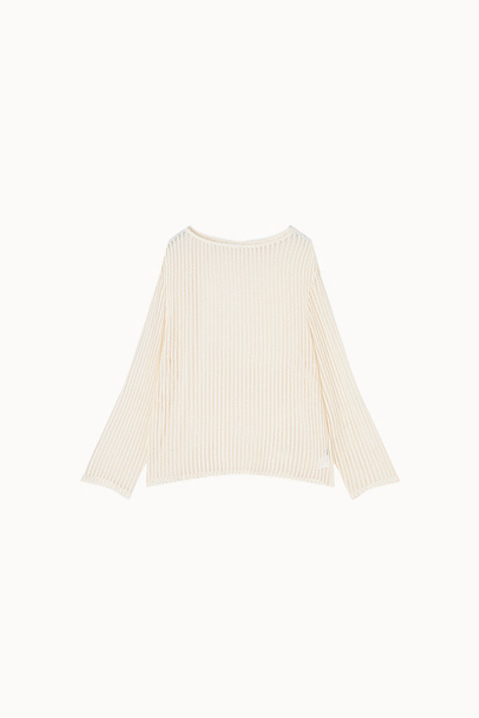 Relaxed Open-Knit Sheer Long-Sleeve Beach Cover-Up Top  Fibflx