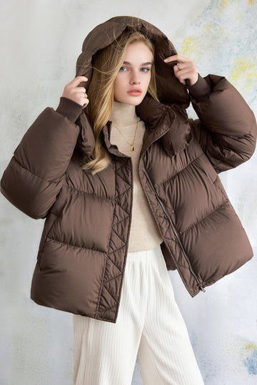 Fibflx Women's Responsible Hooded Down Puffer Jacket in Brown