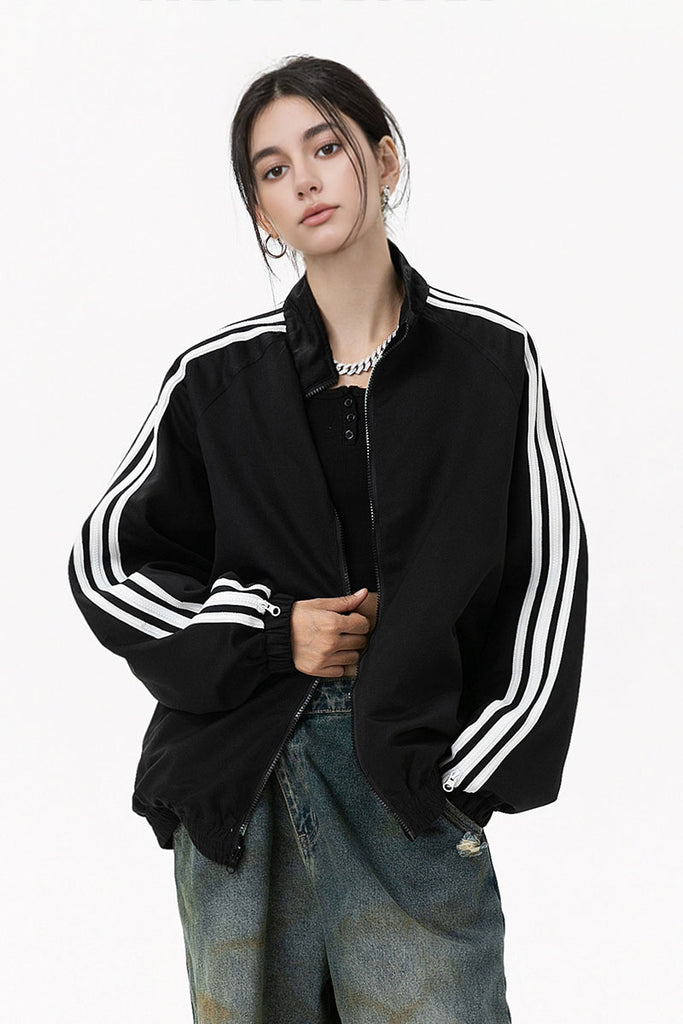 Fibflx Women's Reversible 3-Stripe Zip-Up Bomber Track Jacket