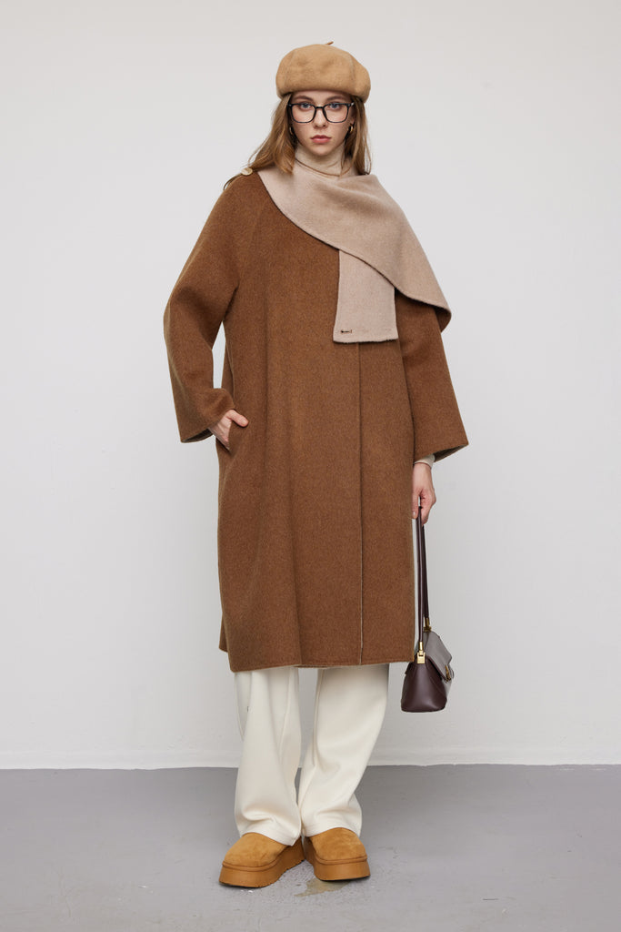 Reversible Alpaca Wool-Silk Double-Faced Scarf Coat Chocolate Brown / M Fibflx