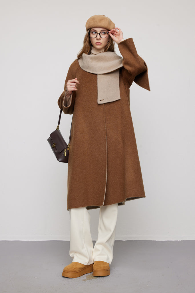 Reversible Alpaca Wool-Silk Double-Faced Scarf Coat  Fibflx