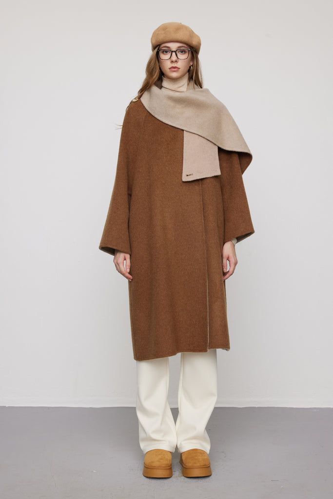 Reversible Alpaca Wool-Silk Double-Faced Scarf Coat  Fibflx