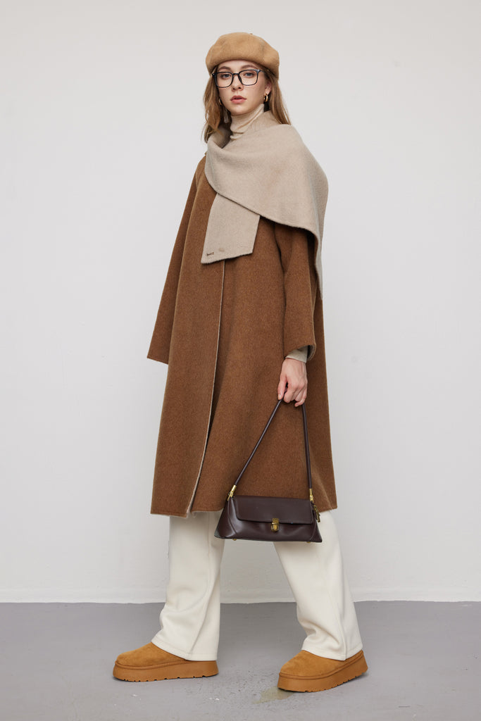 Reversible Alpaca Wool-Silk Double-Faced Scarf Coat  Fibflx