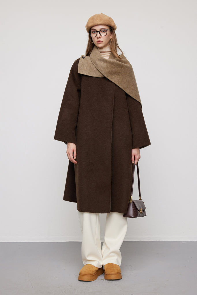 Reversible Alpaca Wool-Silk Double-Faced Scarf Coat Coconut Brown / M Fibflx