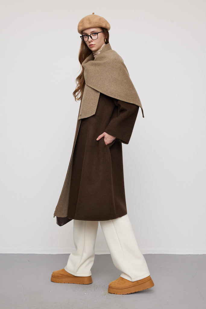 Reversible Alpaca Wool-Silk Double-Faced Scarf Coat  Fibflx