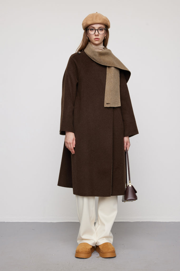 Reversible Alpaca Wool-Silk Double-Faced Scarf Coat  Fibflx