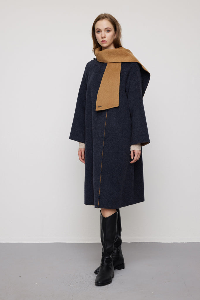 Reversible Alpaca Wool-Silk Double-Faced Scarf Coat  Fibflx