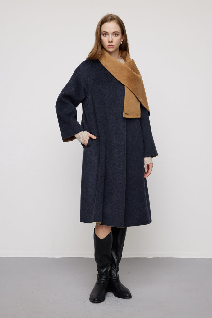 Reversible Alpaca Wool-Silk Double-Faced Scarf Coat  Fibflx