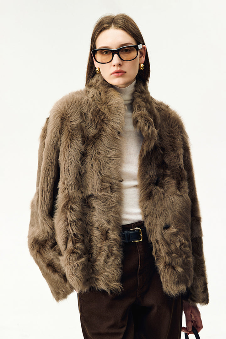 Reversible Lambskin Shearling Stand-Collar Jacket  Fibflx