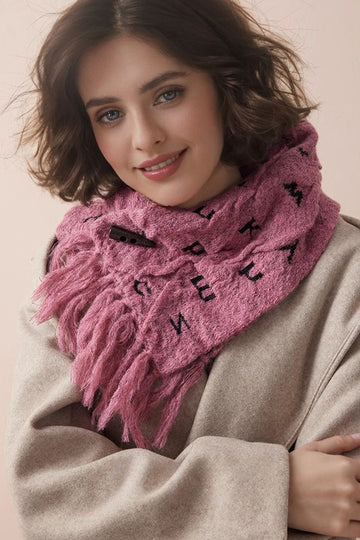 Fibflx Women's Reversible Letter Jacquard Mohair Blend Toggle Scarf