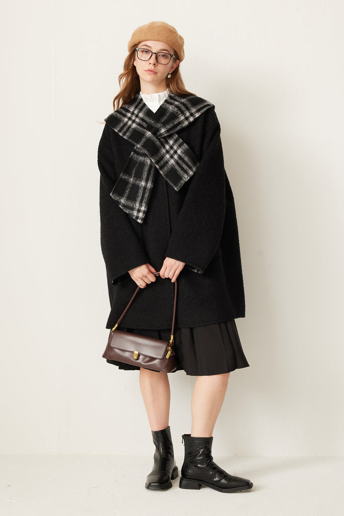 Reversible Plaid Alpaca Wool Double-Faced Coat with Scarf Collar  Fibflx