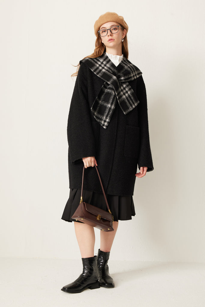 Reversible Plaid Alpaca Wool Double-Faced Coat with Scarf Collar  Fibflx