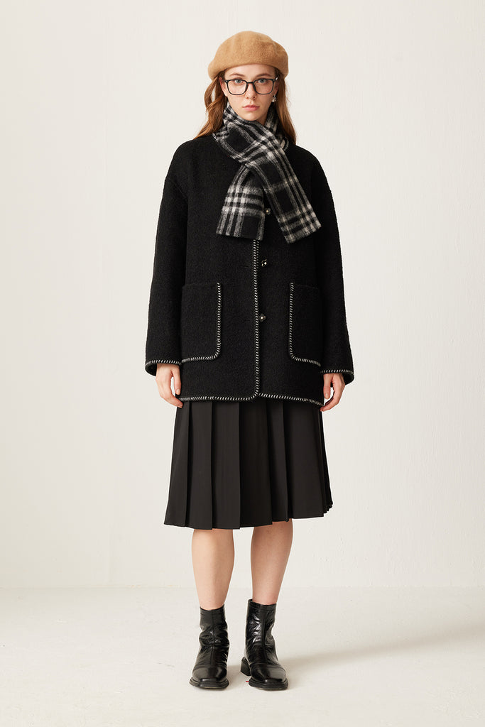 Reversible Plaid Alpaca Wool Double-Faced Scarf Coat  Fibflx