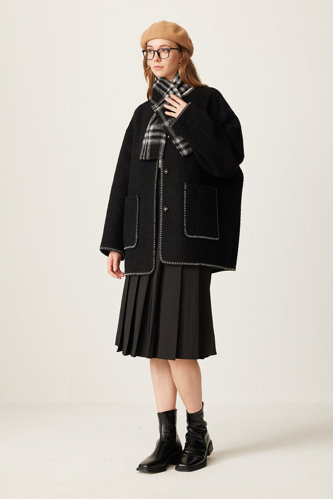 Reversible Plaid Alpaca Wool Double-Faced Scarf Coat  Fibflx