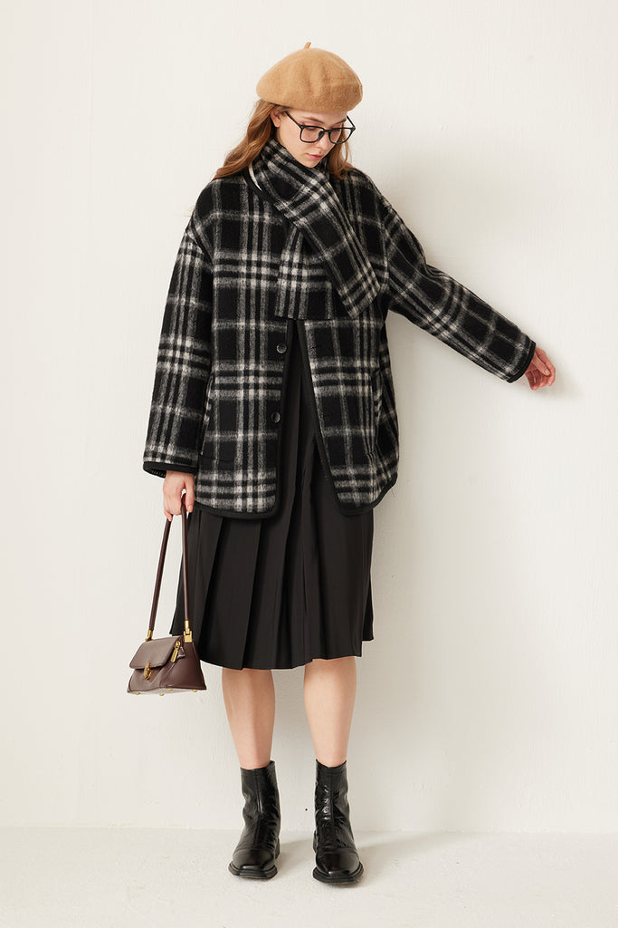 Reversible Plaid Alpaca Wool Double-Faced Scarf Coat  Fibflx