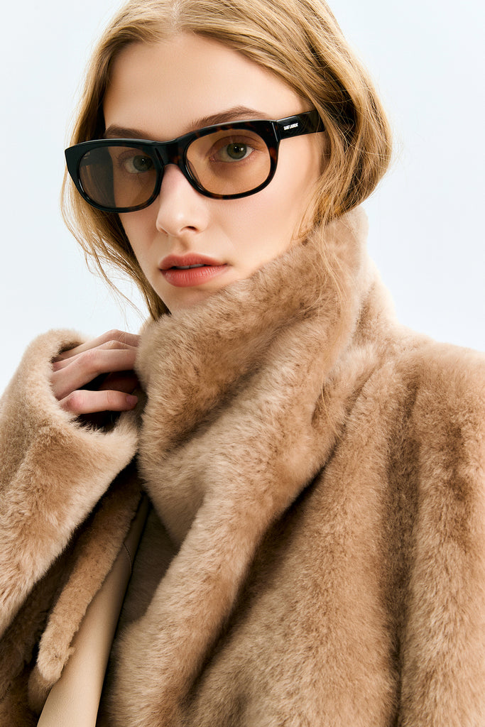 Reversible Shearling Sculptural Collar Short Sheepskin Jacket  Fibflx