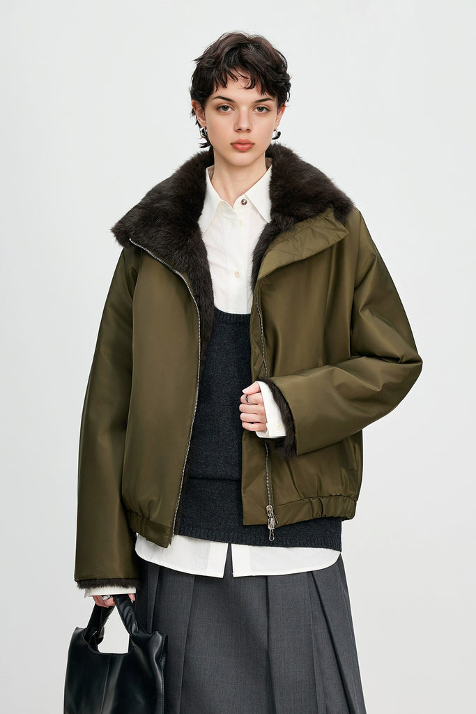 Reversible Spanish Rabbit Fur Lined Bomber Jacket  Fibflx