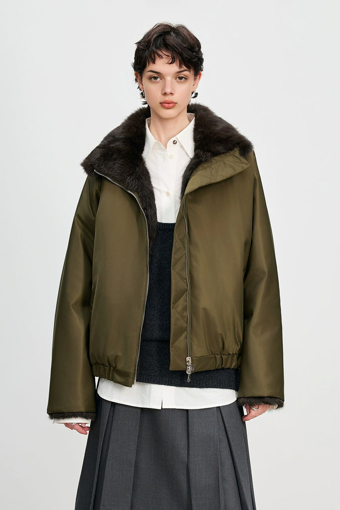Reversible Spanish Rabbit Fur Lined Bomber Jacket  Fibflx